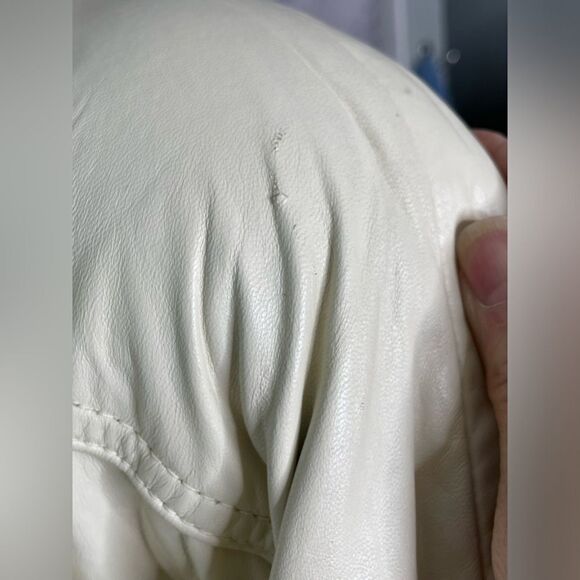 Vintage 80s WINLIT Cream Leather Coat Padded Shoulders Size M - Picture 7 of 12